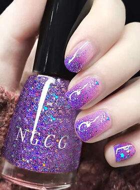 爆闪亮紫色指甲油女夏季免烤快干持久美甲专用护甲套装不可剥显白