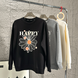 宽松韩版 显瘦 春季 休闲套头长袖 皱菊印花 女士时尚 卫衣 柜269