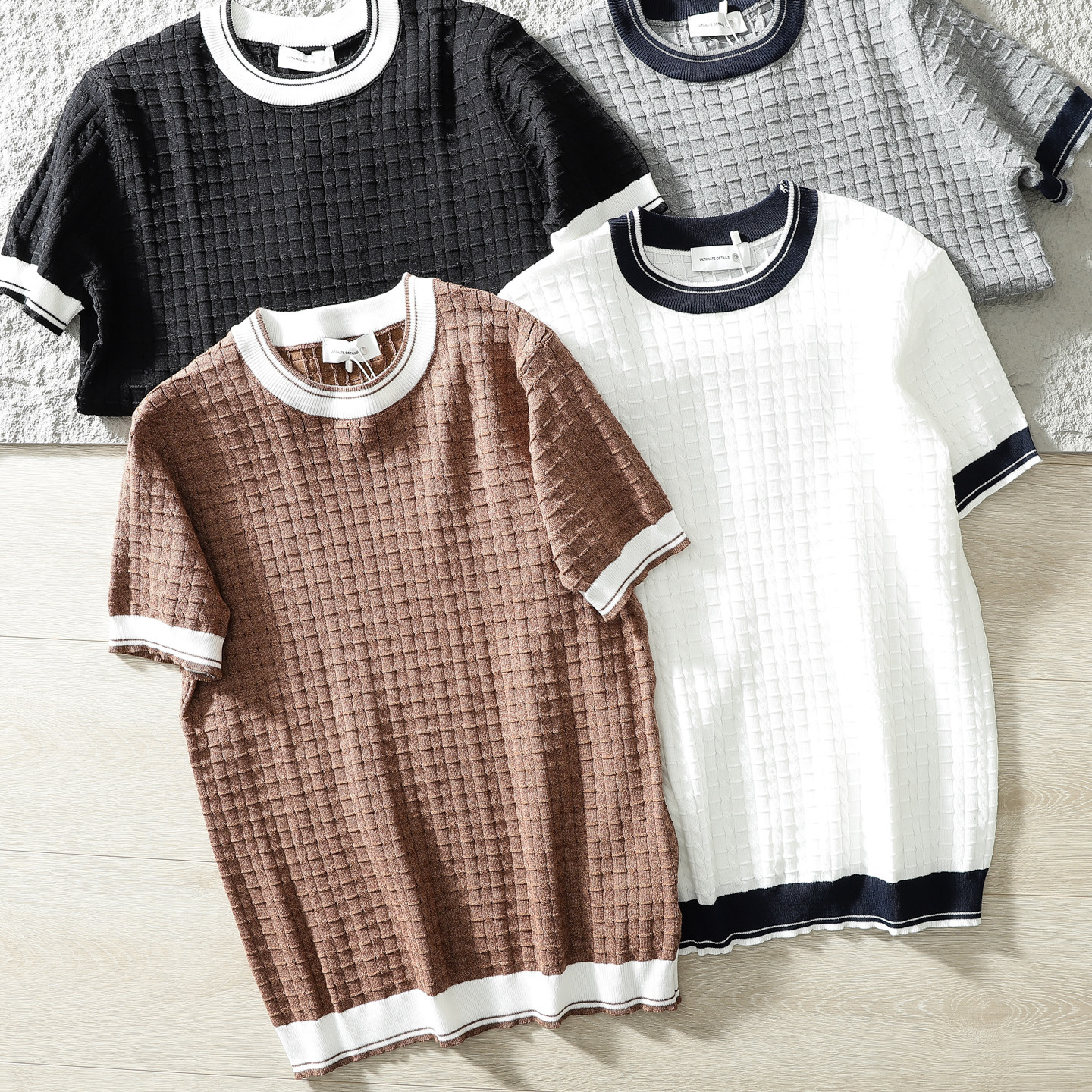 意式老钱风~冰丝格纹扭花 2026春夏新品男士弹力针织长袖打底短袖,男装,针织衫/毛衣,淘宝优惠券,粉丝福利购,淘宝优惠卷