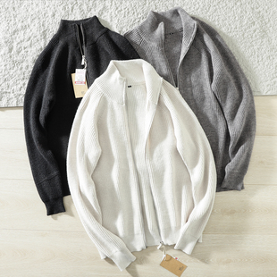 帅气有型 厚重感 秋冬男士高端简约纯色可翻领针织毛衣拉链外套潮