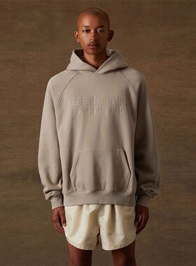 FEAR OF GOD ESSENTIALS FOG 22FW植绒压花字母加绒连帽衫卫衣
