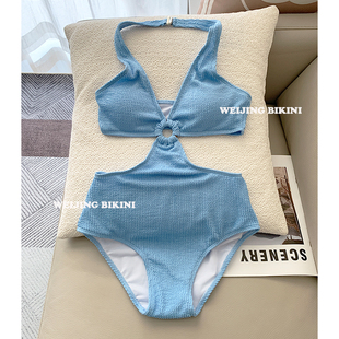 唯鲸新款 比基尼泳衣女连体海边度假泡温泉性感挂脖小胸辣妹泳装