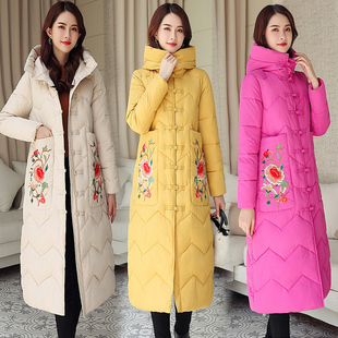 复古外套民族风刺绣长款棉衣冬装新款盘扣过膝中国风宽松唐装棉服