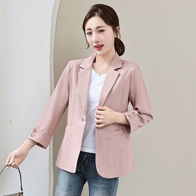 品牌新款时尚西装外套女春夏七分袖薄款显瘦洋气小西服中青年上衣