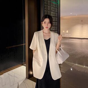 高级感缎面醋酸西装外套女短袖2025夏季新款法式气质宽松薄款西服