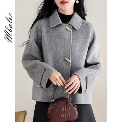 小个子双面羊毛大衣女短款2025年秋冬新款牛角扣高级感毛呢子外套