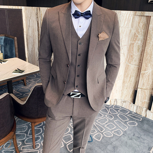 新品男士西服套装纯色西装三件套青年英伦韩版修身西服套装A983图片