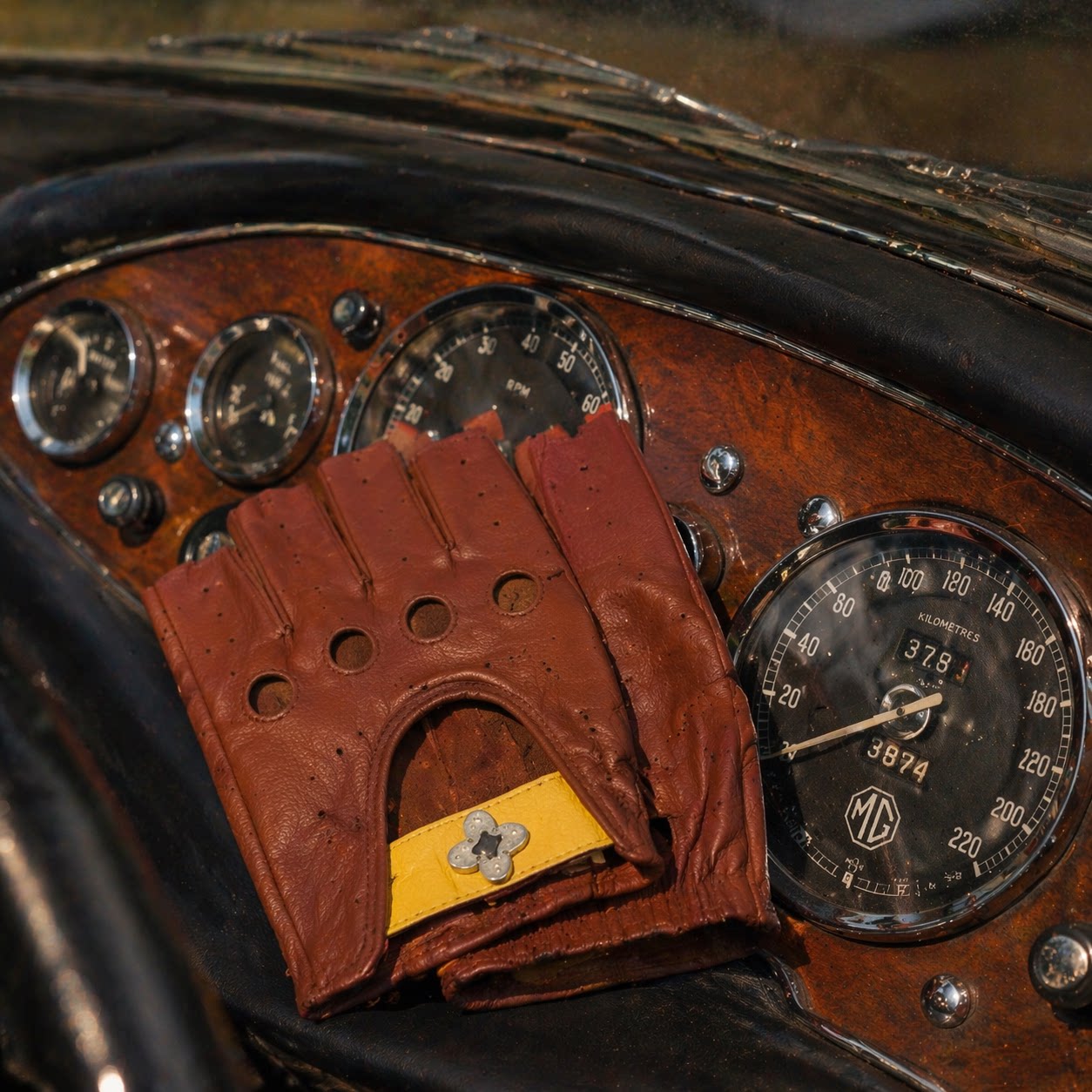 复古机车风春夏薄款|女骑士真皮手套半指开车机车手套