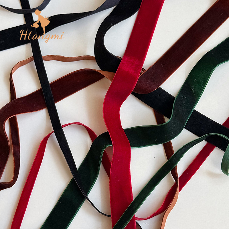 高级感天鹅绒丝带1cm植绒带玫瑰圣诞树花束装饰diy圣诞蝴蝶结材料