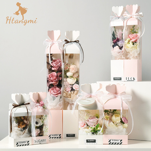 情人节创意pvc开窗花盒糖衣炮弹花束礼盒玫瑰花鲜花包装盒空盒