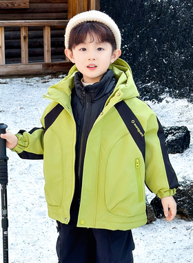 男童冬季加厚外套儿童冬装可拆卸三合一羽绒内胆冲锋衣男孩外出服