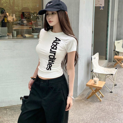 字母毛巾绣短袖T恤女夏季