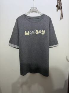 2026早春韩版宽松显瘦圆领刺绣短袖拼接蕾丝花边洋气女款上衣T恤