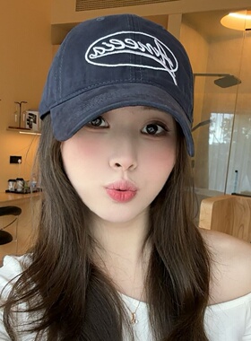 韩国ig博主同款显脸小休闲刺绣字母鸭舌帽子软顶纯棉加深棒球帽女