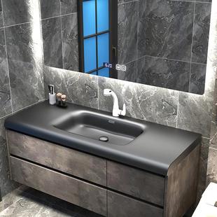 意式 极简黑洗手盆浴室柜组合卫生间洗漱台洗脸池卫浴智能面盆吊柜