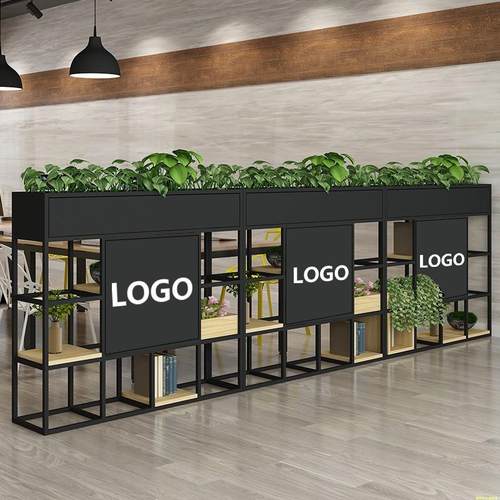 定制LOGO铁艺餐厅台球室卡座围栏办公室屏风落地花架子隔断置物架