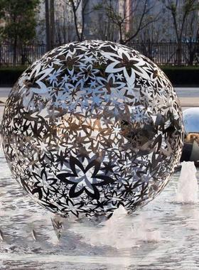 大型金属不锈钢镂空球雕塑定制铁艺抽象灯光球广场售楼处水景摆件