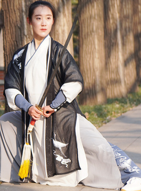 马蕾太极女式高档太极服长款竞赛表演服黑色秋春功服比赛服刺绣鹤