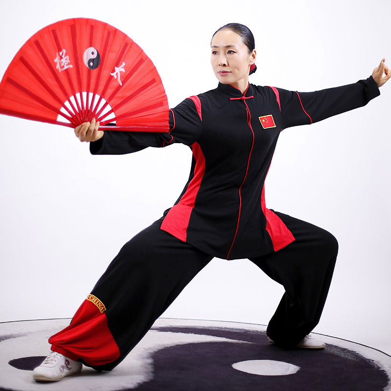 马蕾太极女式新春夏款运动棉黑色太极表演服白休闲练功服男运动风