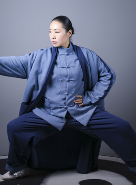 马蕾太极女式秋冬新款粉色太极表演服蓝色练功晨练服男式休闲棉服