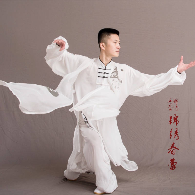 马蕾太极练功表演男长款太极服
