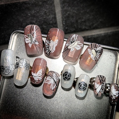 清仓库存美甲贴纸穿戴甲小香风山茶花新中式国风老钱风手残党显白