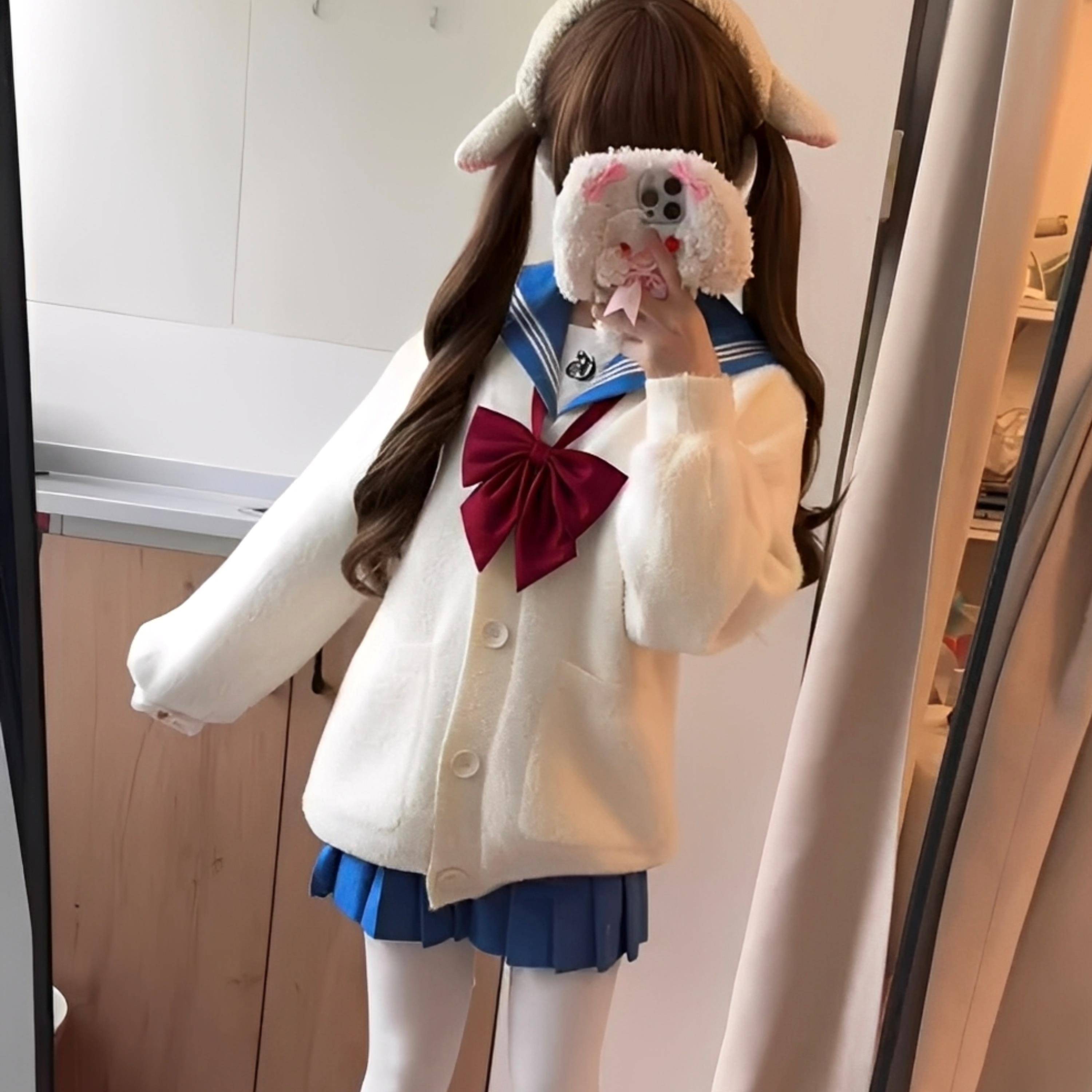 秋冬jk制服毛茸茸开衫毛衣女日系学院慵懒风小个子宽松毛绒绒外套