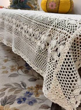 M109 美式乡村复古棉线凤尾钩针米色桌布90*180cm