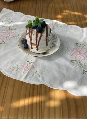 G232 手绣 盘垫 白色彩绣粉花 棉质28*40cm(2片出)