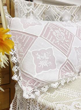 DZ002 潮绣玻璃纱拼网扣腰枕套35×50cm不含芯白色棉麻质