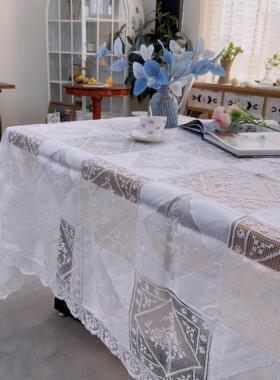 V130 白色菲力网扣大号长方桌布白色麻质170x400cm