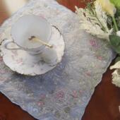 O131 麻丝潮绣满工手帕粉牡丹30cm