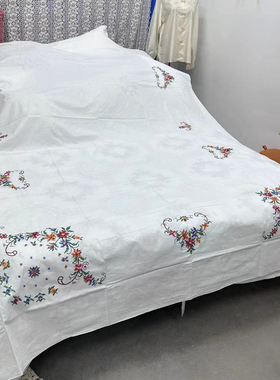 D203 十字绣双人床单 1.7*2.4m 白色棉质