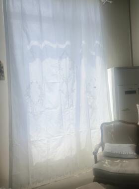 V216  手绣花鱼花稿窗帘2.1×3m白色棉质  一对出