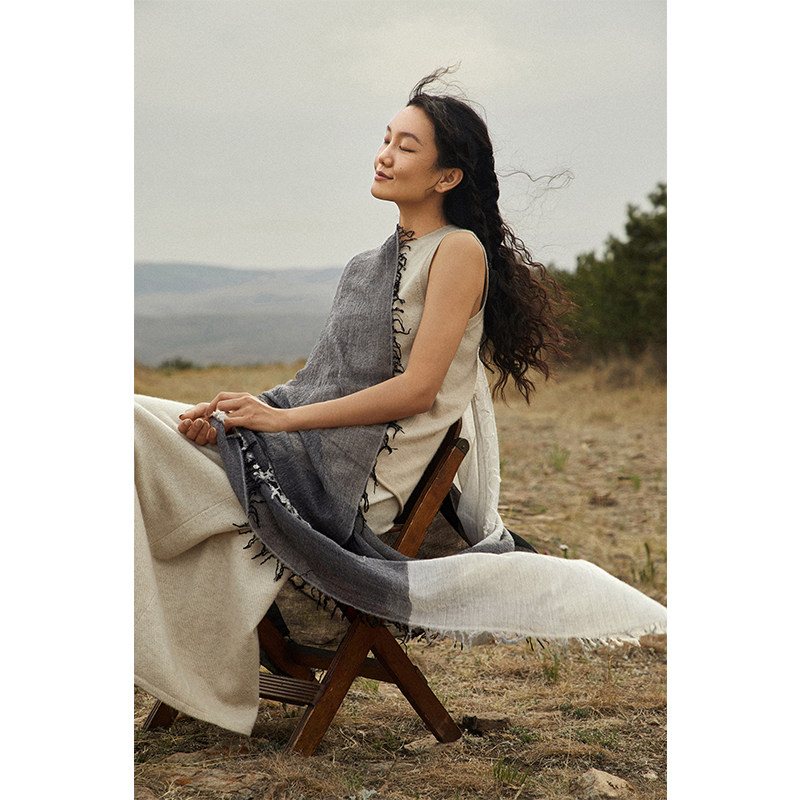 say ya【卓】色织四色拼接羊绒围巾 超轻软防晒/大披肩