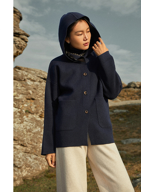 Say Ya【幻】休闲连帽系扣羊绒夹克外套 百搭/宽松/显瘦