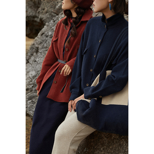 外套 幻 人字纹翻领羊绒衬衫 百搭休闲 无界 Say