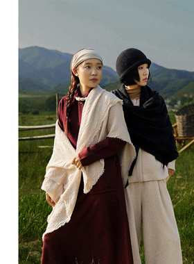 Say Ya【幻】大底片褶印羊绒大方巾披肩/围巾/手感扎实