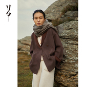 宽松显瘦 SayYa 双排扣青果领夹花斜纹羊绒外套 浮生事 双面 幻