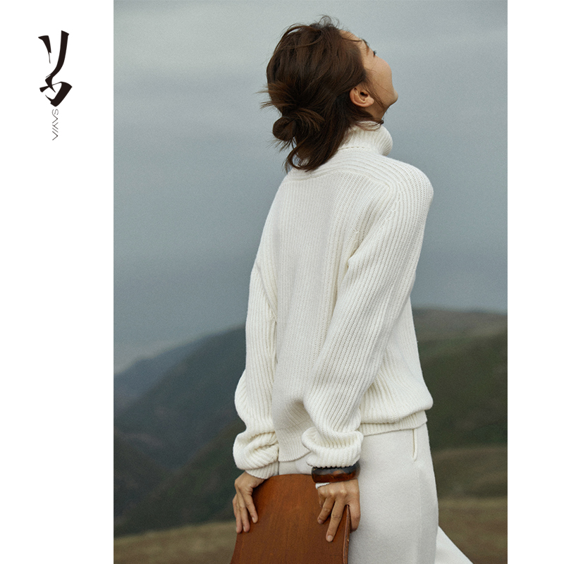 SayYa高领马鞍肩羊绒毛衣