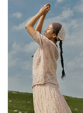 Say Ya【幻】幽影零感精纺100支羊绒镂空提花T恤 休闲五分袖