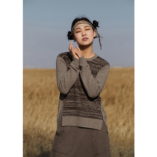 复古提花牦牛绒套头毛衫 Say 咖啡奶丝 然