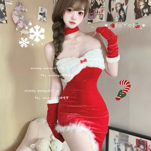 Miubby「倾城小鹿」纯欲性感辣妹圣诞装 毛绒挂脖连衣裙麋鹿cos服