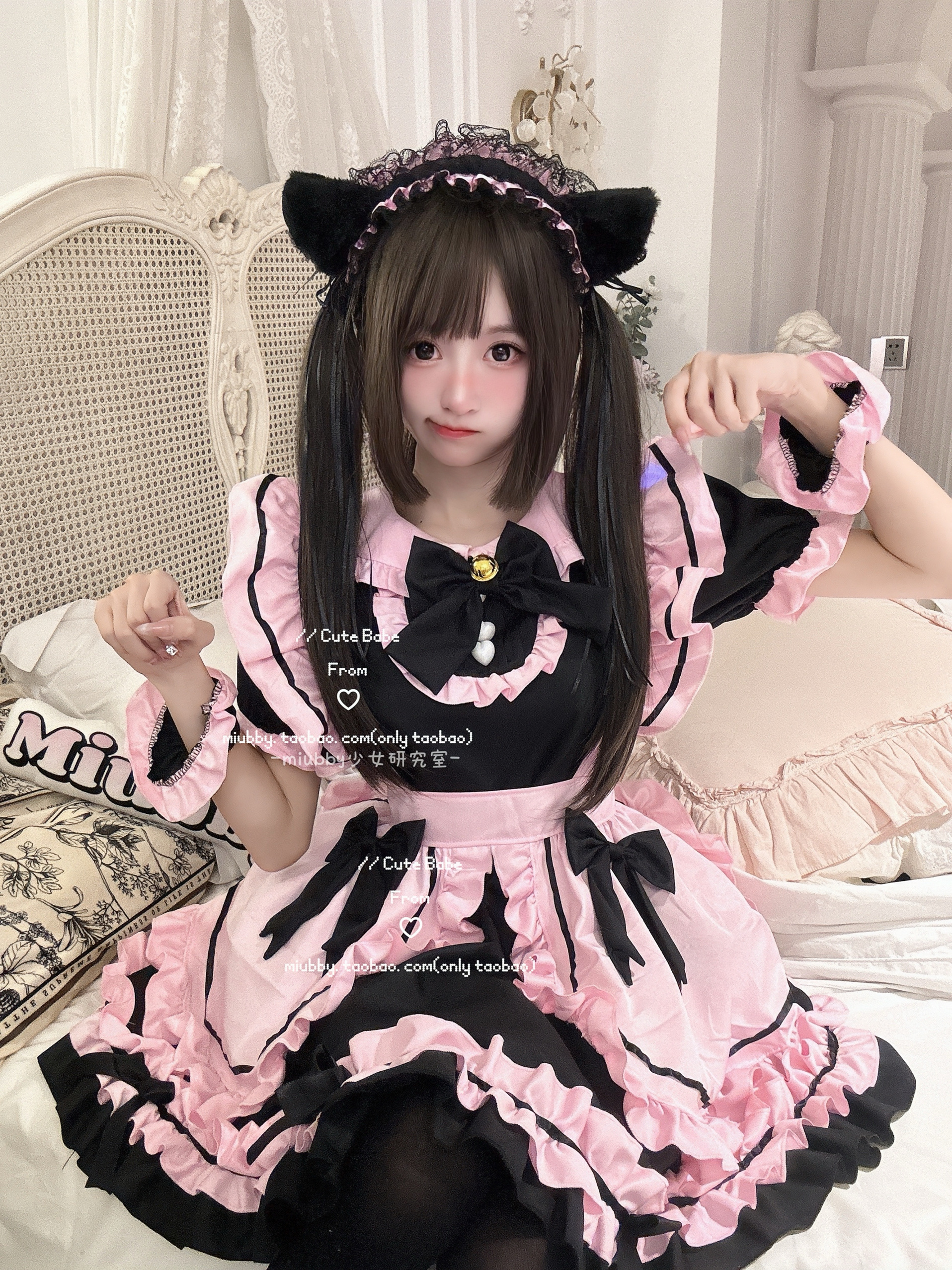 Miubby「莓莓喵酱」日系猫咪黑粉少女lolita女仆装cos铃铛连衣裙-封面