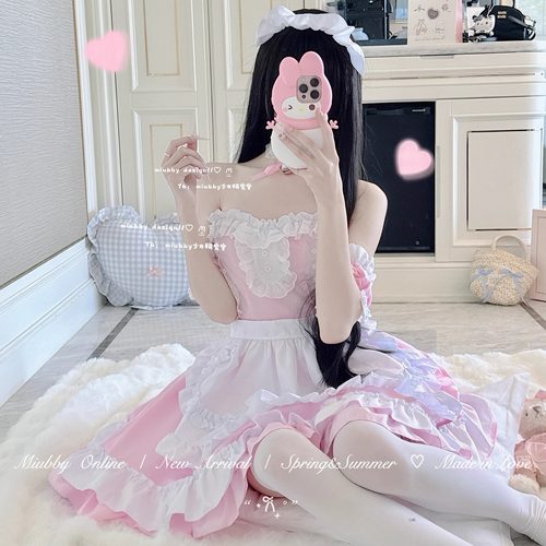 Miubby「甜莓奶昔」日系纯欲软萌粉色女仆装Lolita少女抹胸连衣裙