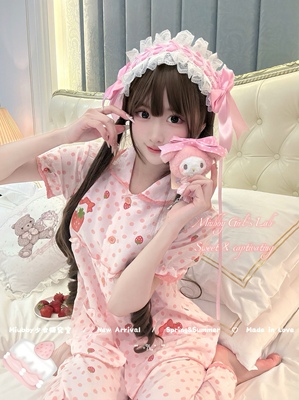 Miubby「草莓甜酥」可爱甜美软妹云朵棉短袖睡衣套装少女居家服