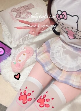 Miubby「喵爪袜」日系可爱软妹天鹅绒白色猫爪过膝袜纯欲长筒袜