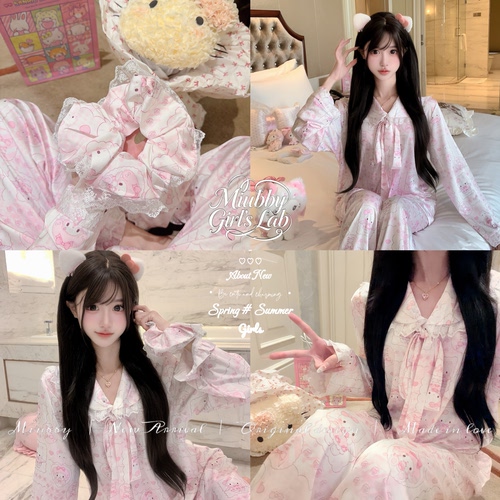 Miubby「甜心萌主」甜美可爱蕾丝边娃娃领家居服26新款冰丝kt睡衣