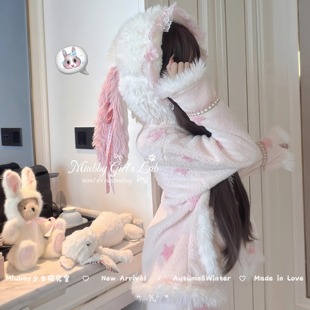 Miubby「奶兔崽崽」冬季软萌垂耳兔连帽法兰绒加厚保暖家居服套装