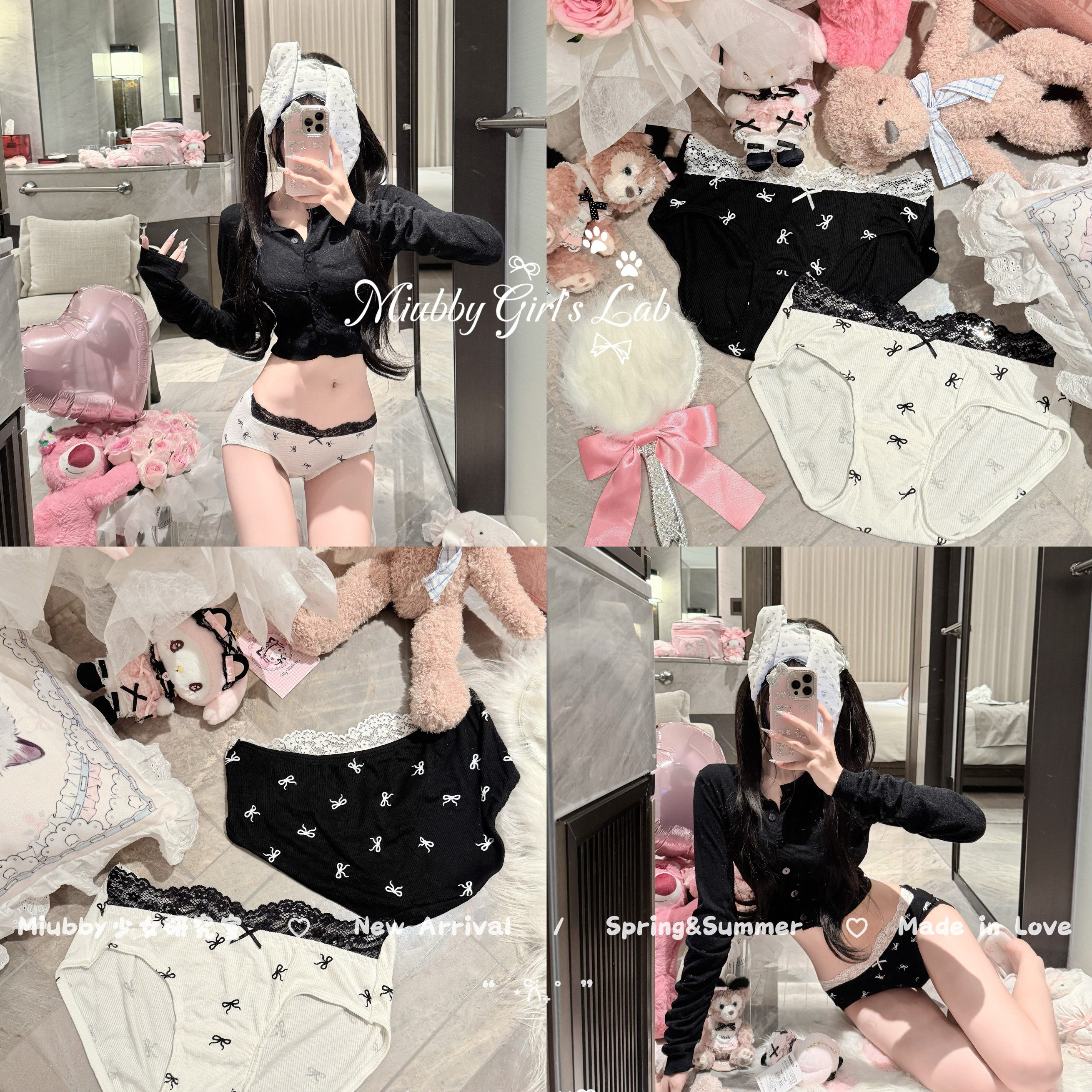 Miubby「蕾系情结」纯欲少女甜美蝴蝶结蕾丝边纯棉档抗菌三角内裤